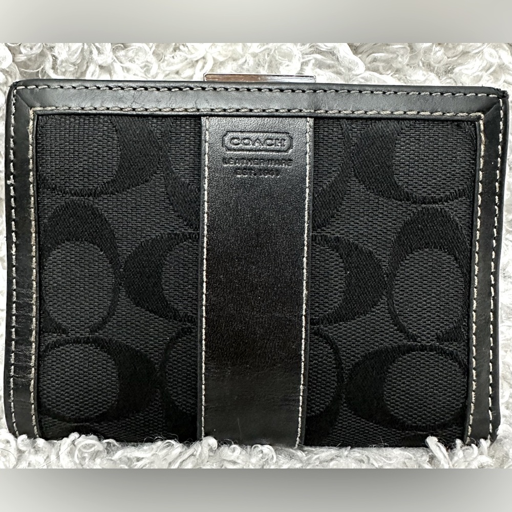 Coach Black Signature Canvas Leather Bifold Wallet